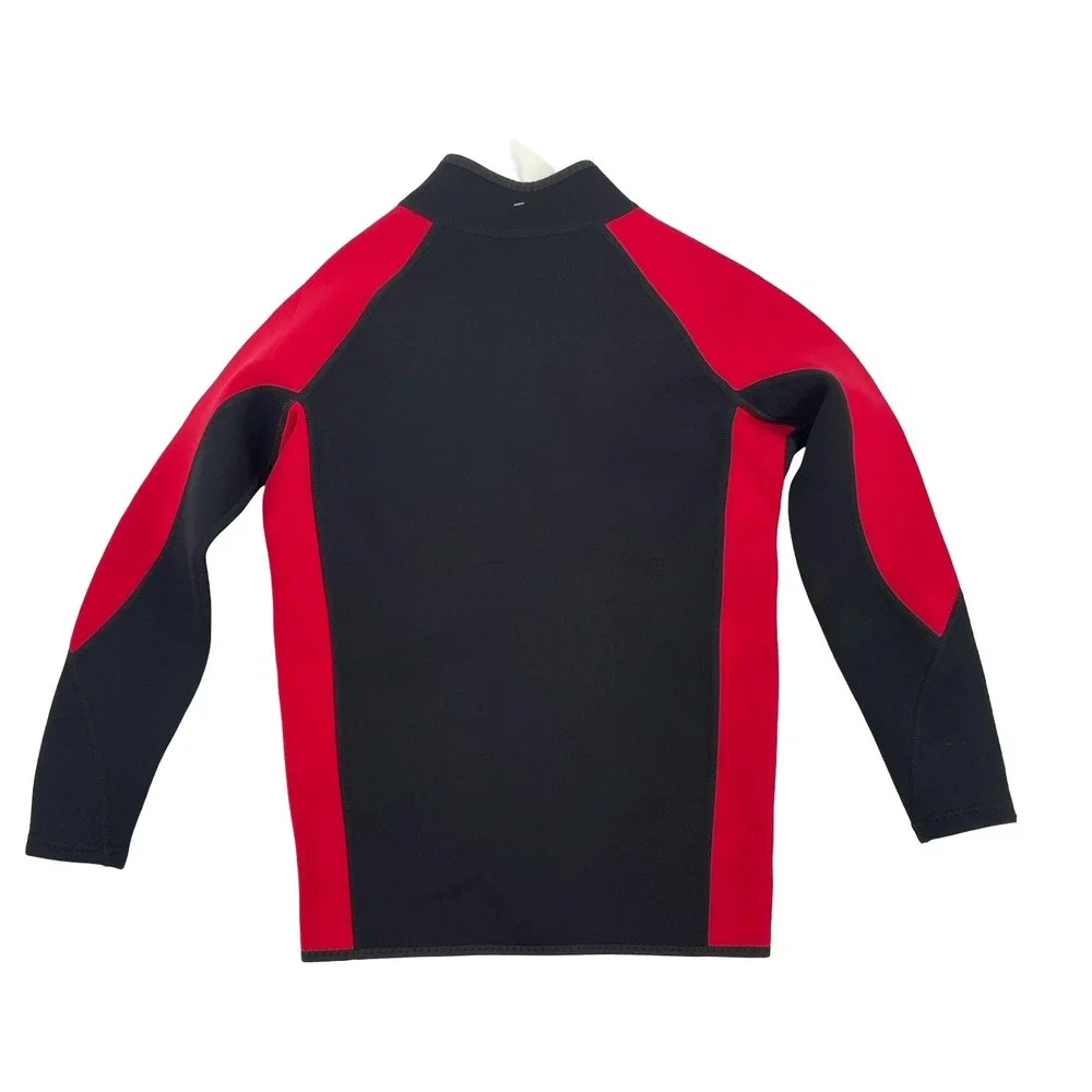 Realon Men Wetsuit Jacket Full Zip Long Sleeve Black Red Neoprene Small